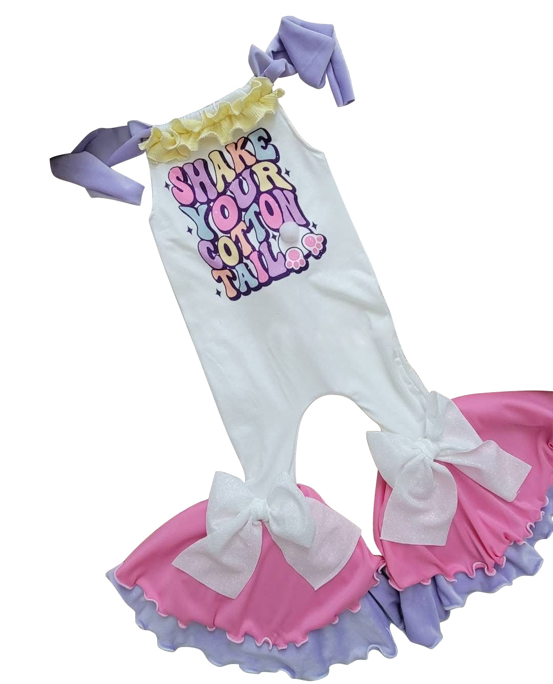 SR4046 Preorder Baby Girl Strap Shake Your Cotton Tall Ruffle Bell Bottom Jumpsuits