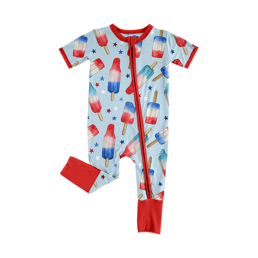 SR4054 Preorder Baby Boy Stars Popsicle 4th of July Two Way Zipper Convertible Rompers
