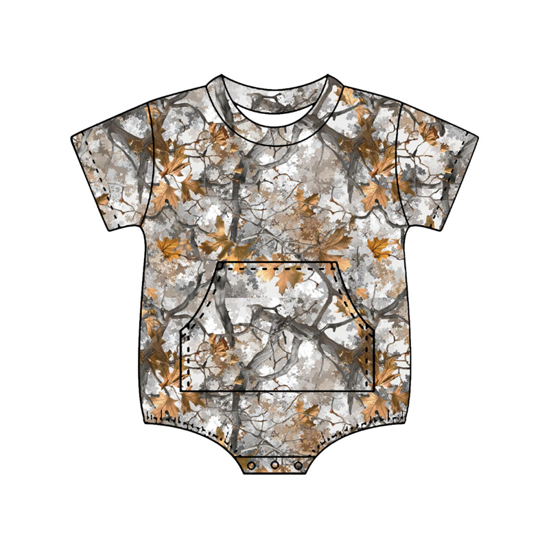 SR4058 Preorder Baby Boys Short Sleeve Southern Leaves Camo Pockets Rompers