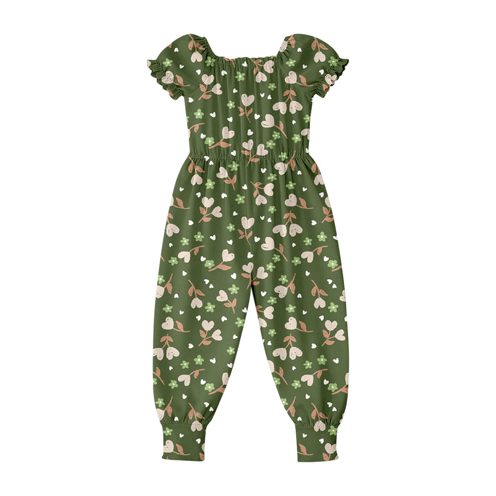 SR4068 Preorder Baby Girls Short Ruffle Sleeve Colorful Flowers Pant Jumpsuits