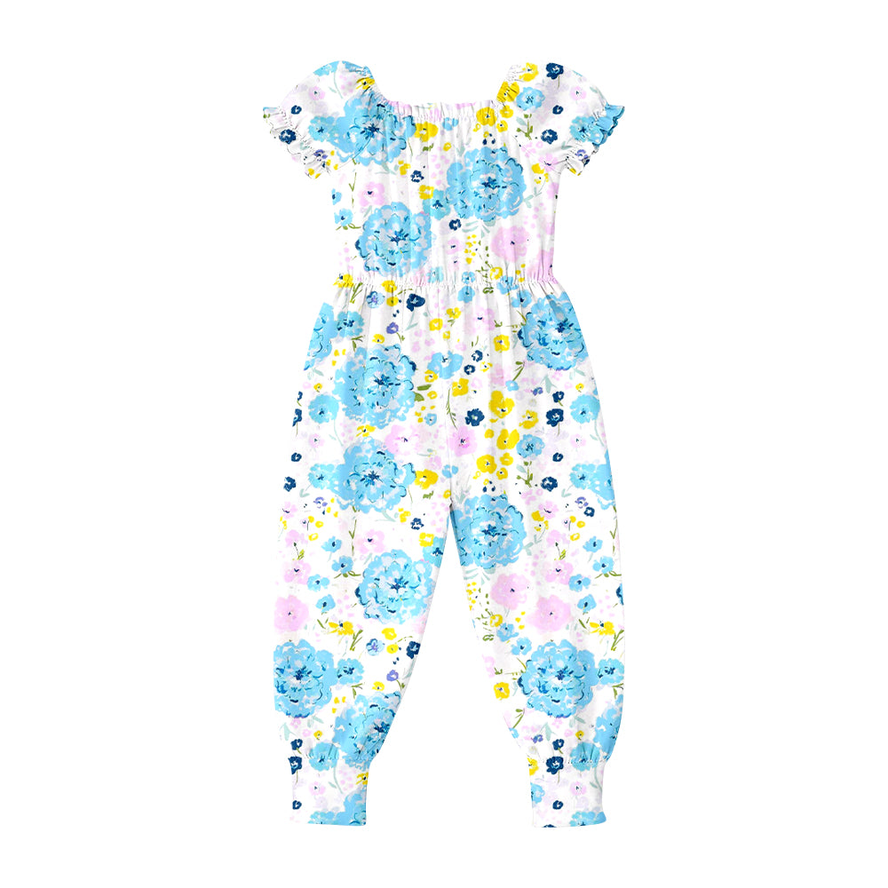 SR4072 Preorder Baby Girls Short Ruffle Sleeve Colorful Flowers Pant Jumpsuits