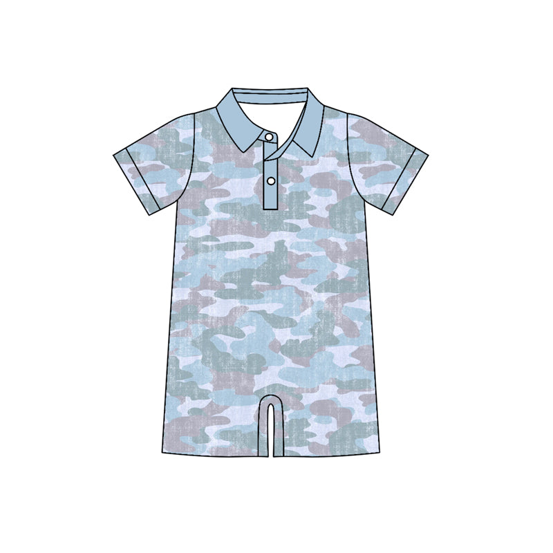 SR4073 Preorder Baby Boy Short Sleeve Southern Camo Button Rompers