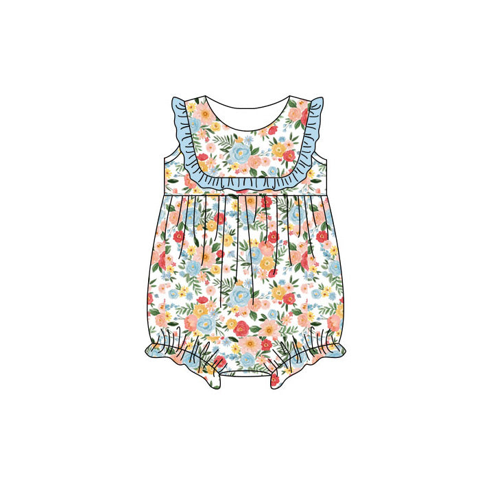 SR4094 Preorder Baby Girl Sleeveless Colorful Floral Ruffle Rompers