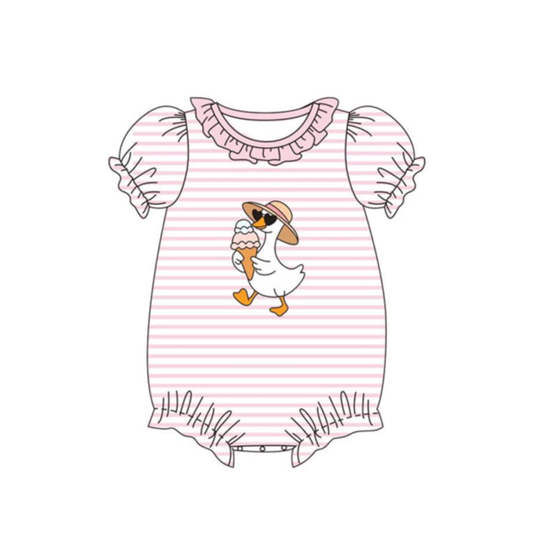 SR4101 Preorder Baby Girl Pink Stripe Ice Cream Gooses Ruffle Rompers