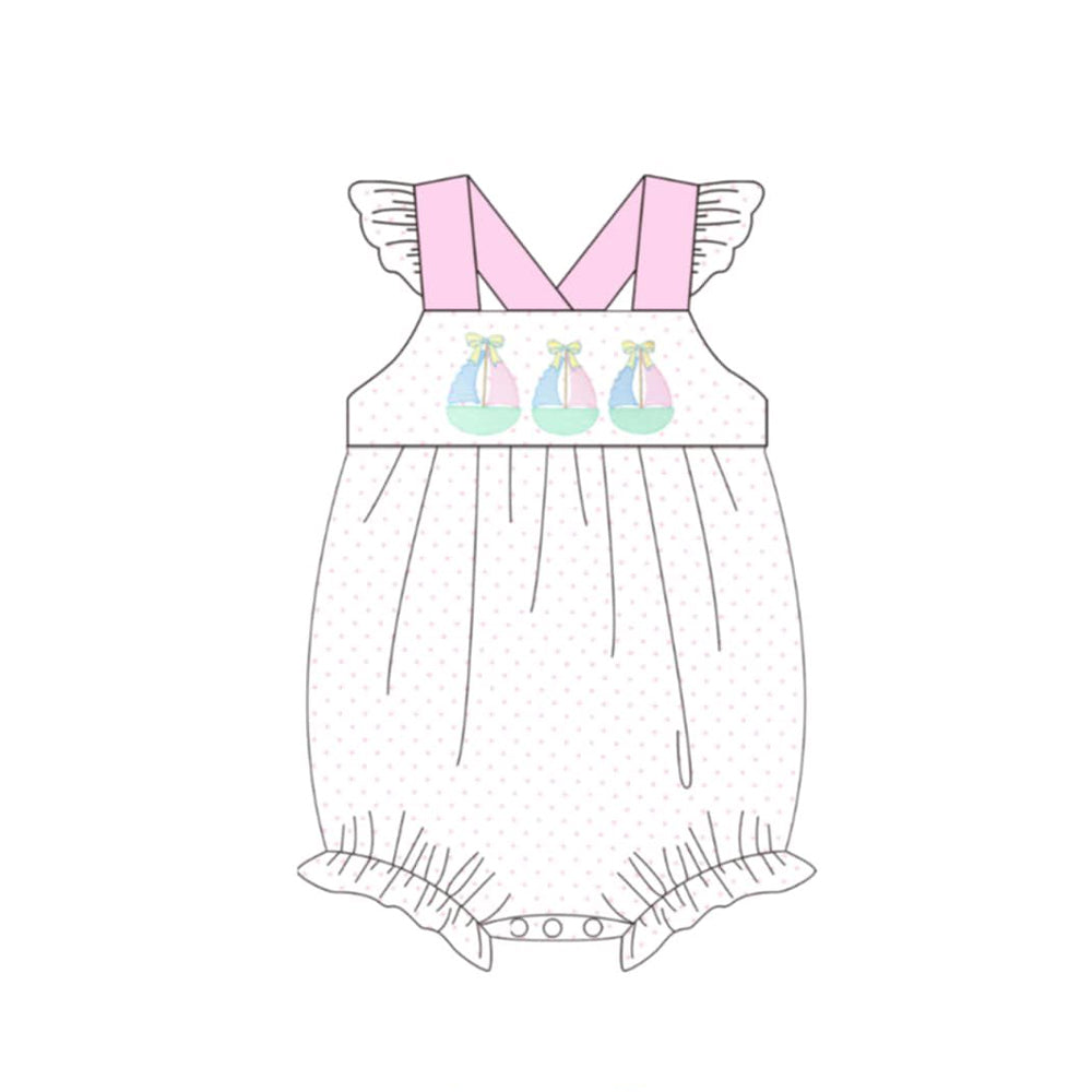 SR4103 Preorder Baby Girl Pink Polka Dots Boats Ruffle Rompers