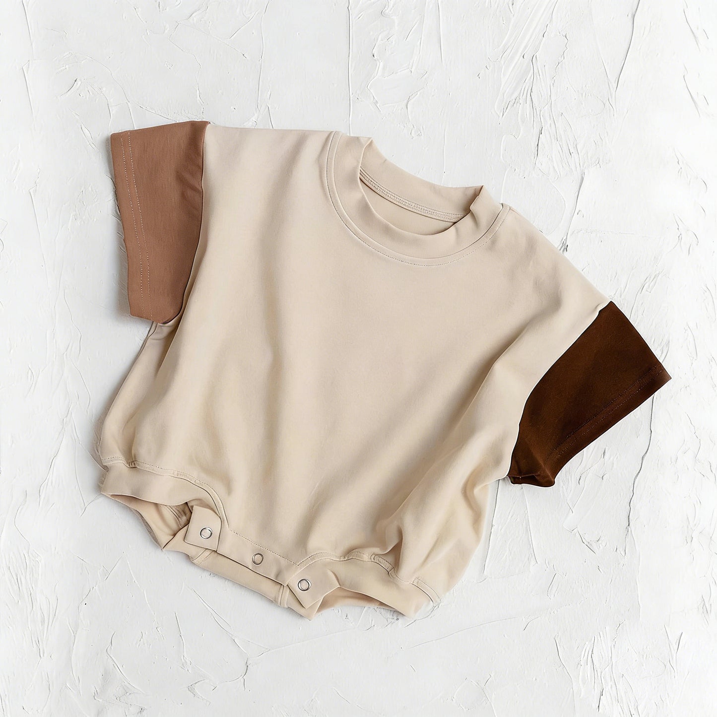 SR4157 Preorder Baby Boy Khaki Patchwork Short Sleeve Romper