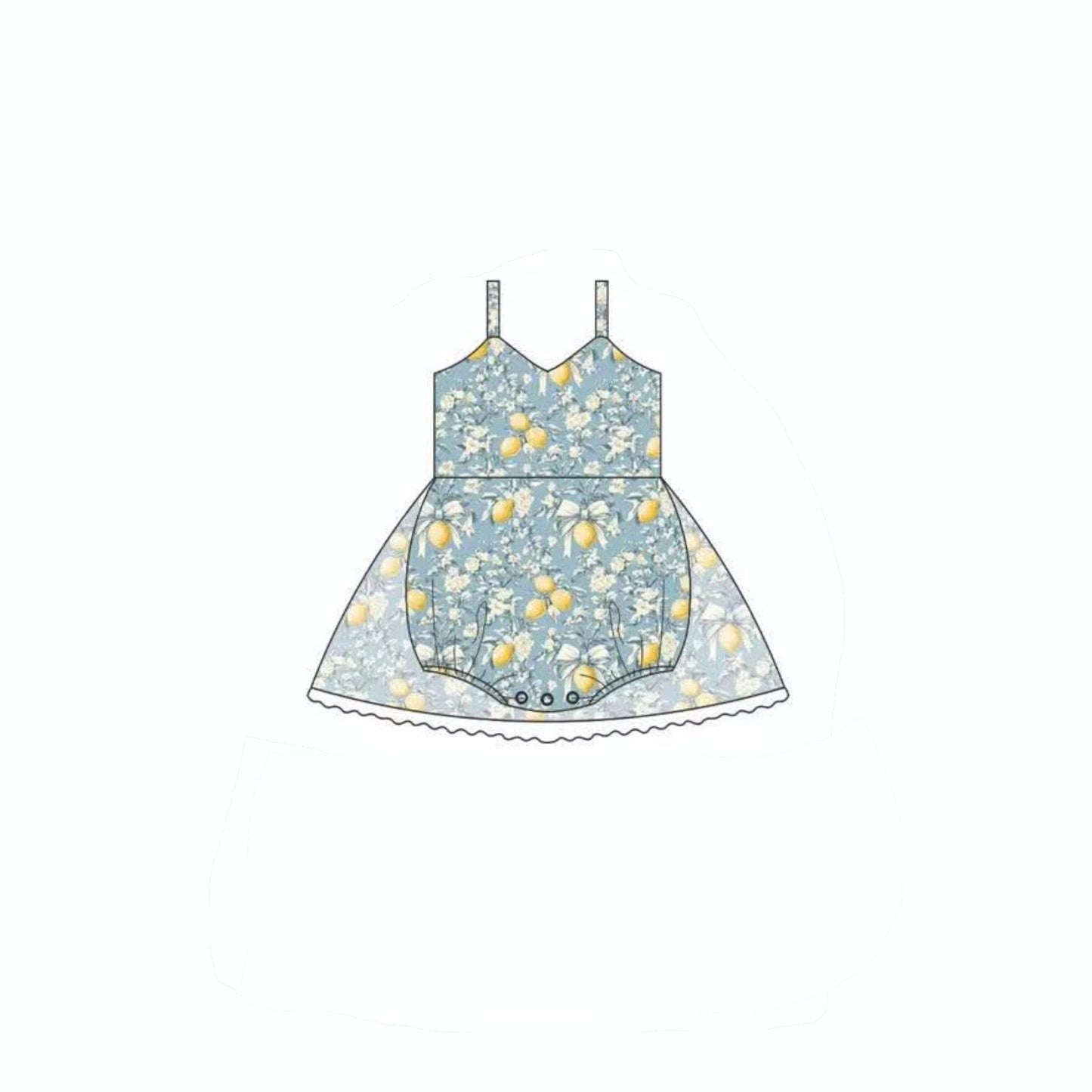 SR4164 Preorder Baby Girls Strap Lemon Flowers Tunic Bummies Ruffle Romper