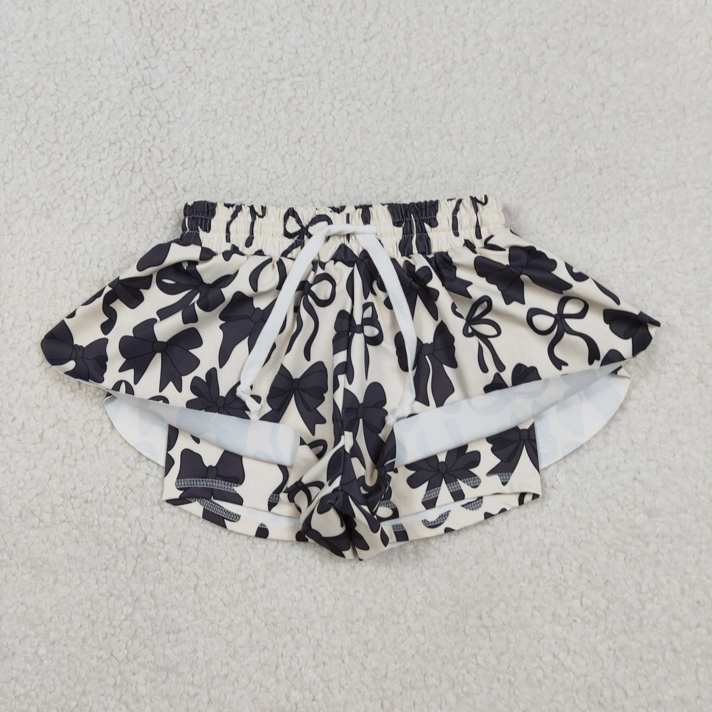 RTS NO MOQ(In Stock) SS0770 Black beige yoga shorts with bow pattern