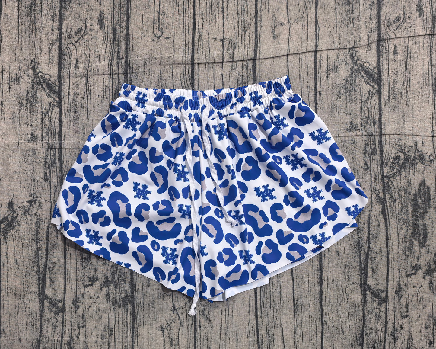 SS0802 Preorder Sample Adult Women Blue Leopard UK Team Yoga Active Ruffle Shorts Bottoms