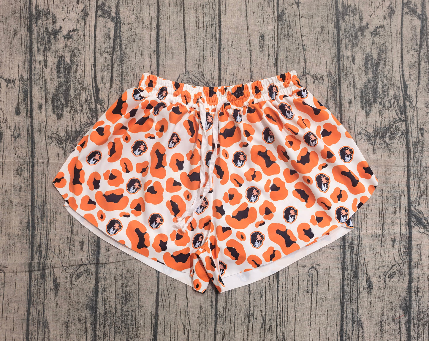 SS0806 Preorder Sample Adult Women Orange Leopard Dogs Team Yoga Active Ruffle Shorts Bottoms