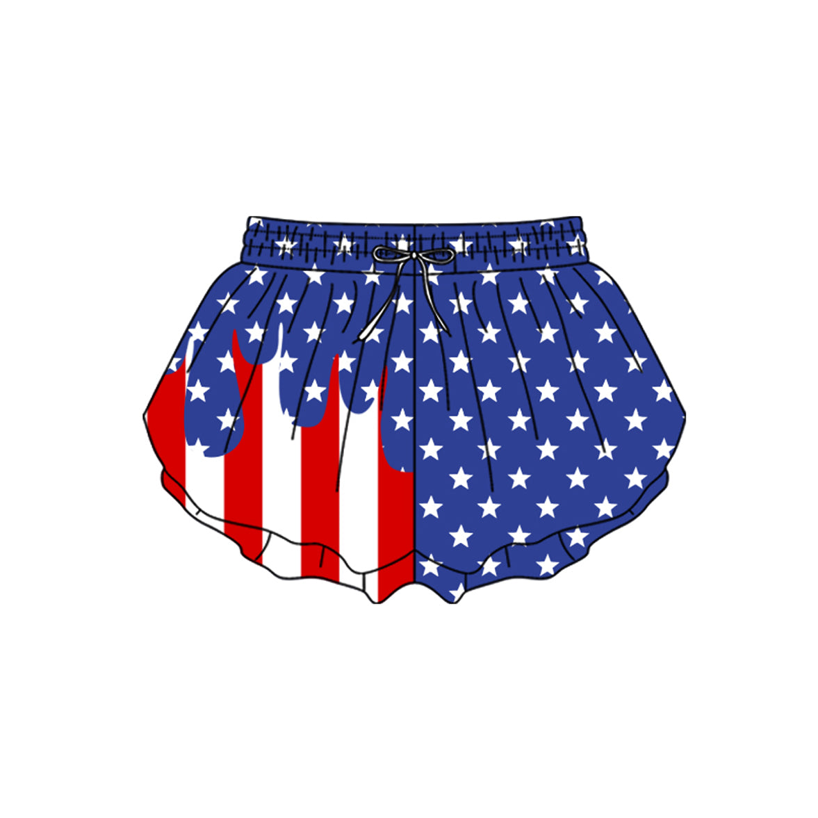 SS0860 Preorder Baby Girl Stars Stripe 4th of July Yoga Active Ruffle Shorts Bottom