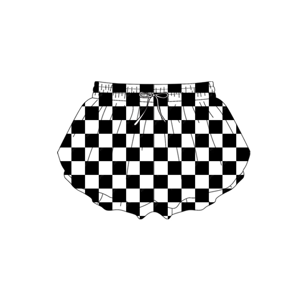 SS0865 Preorder Baby Girl Black Checked Yoga Active Ruffle Shorts Bottom