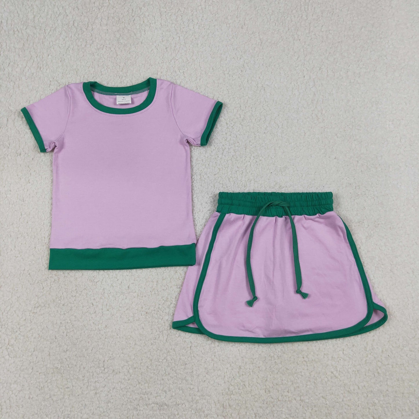 GSD3672 Kids Baby Girls Pink Short Sleeve Top Skirt Shorts Cotton Clothes Sets