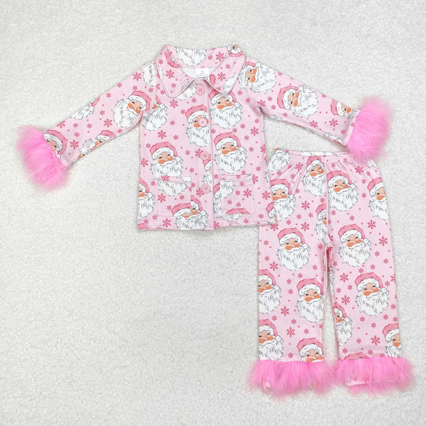 GGLP1900 Baby Girls Christmas Pink Santas Shirt Pants Clothes Set