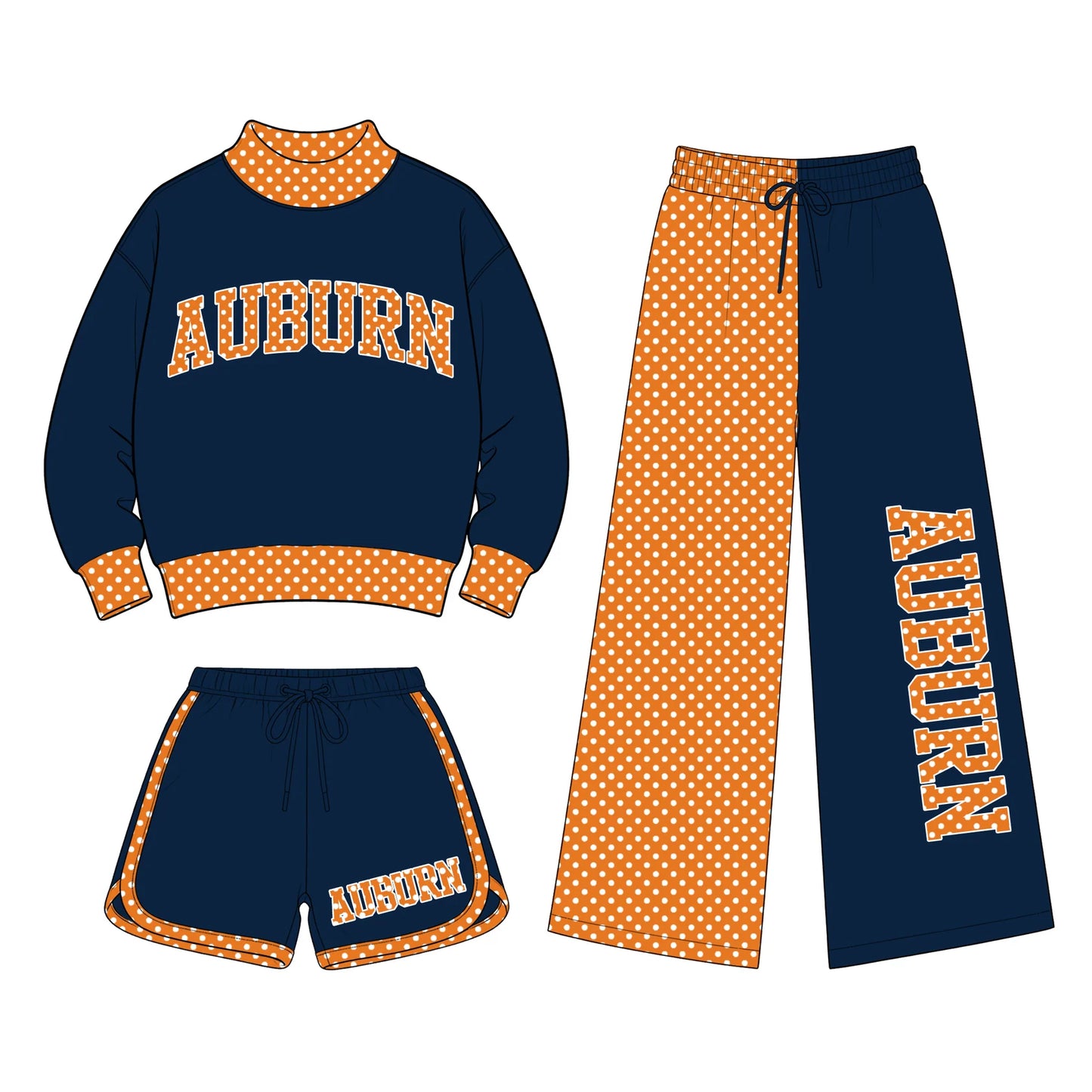 Custom Order Baby Girls Auburn Shirt Shorts Flare Pants Team Three Pieces Clothes Sets