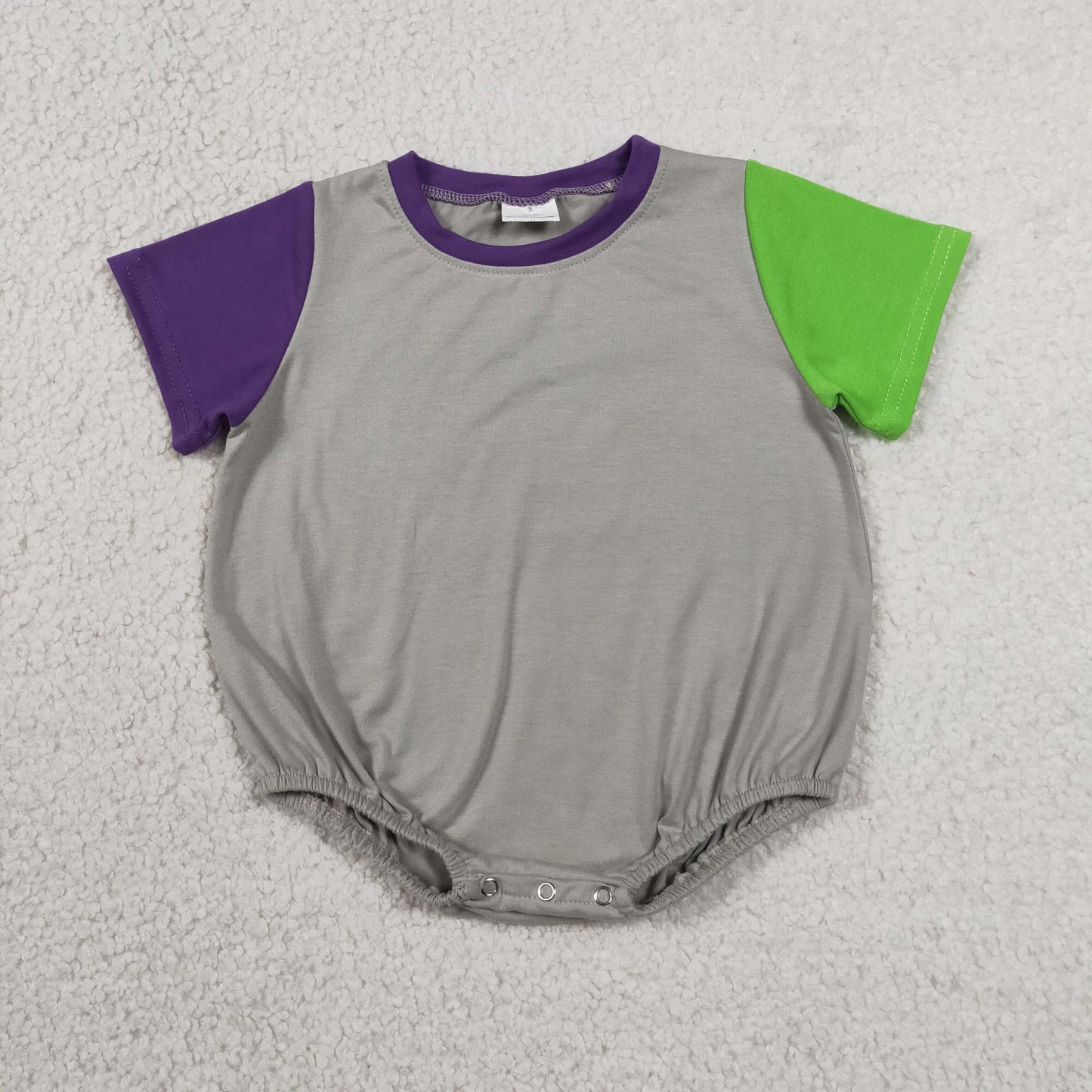 SR4271 Newborn Baby Boys Short Sleeve Purple Grey Green Patchwork Rompers