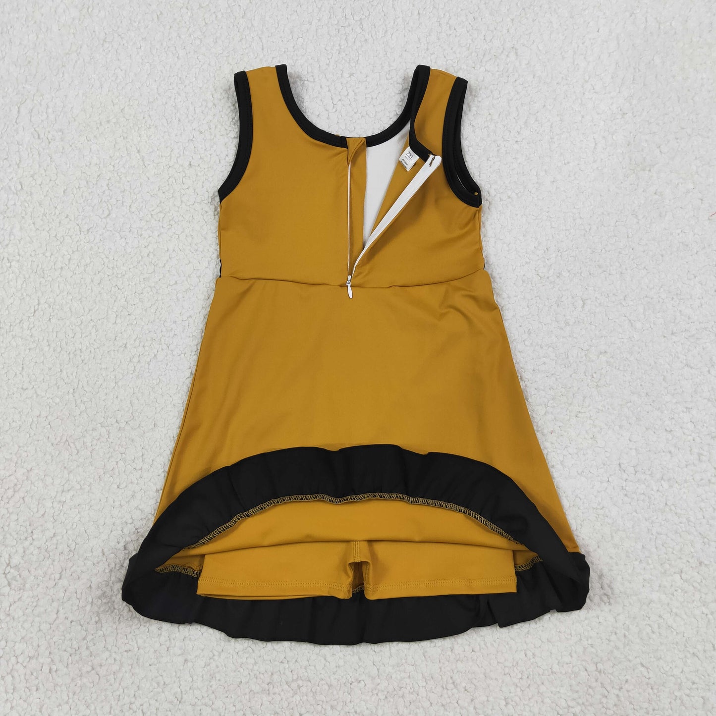 GSD4134 Kids Clothing Baby Girls Gold Black Sleeveless Yoga Active Short Knee Length Dress