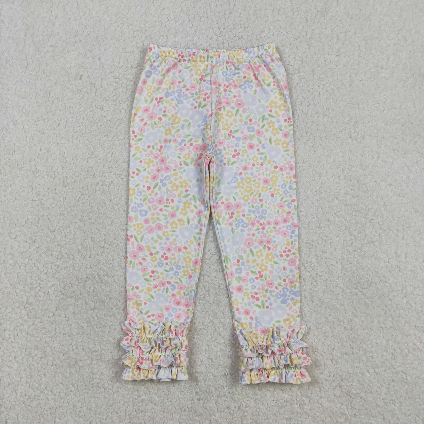 RTS NO MOQ(In Stock) P1005 Floral Print Lace-Trimmed Trousers