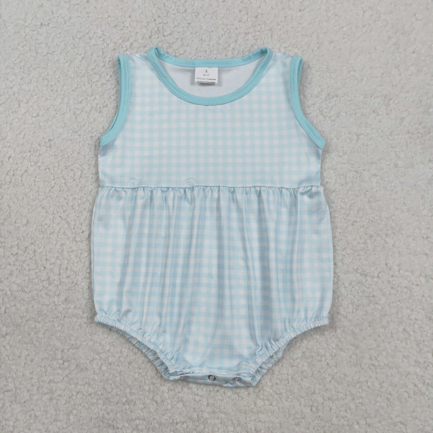 SR3554 Kids Baby Boy Sleeveless Blue Checked Rompers