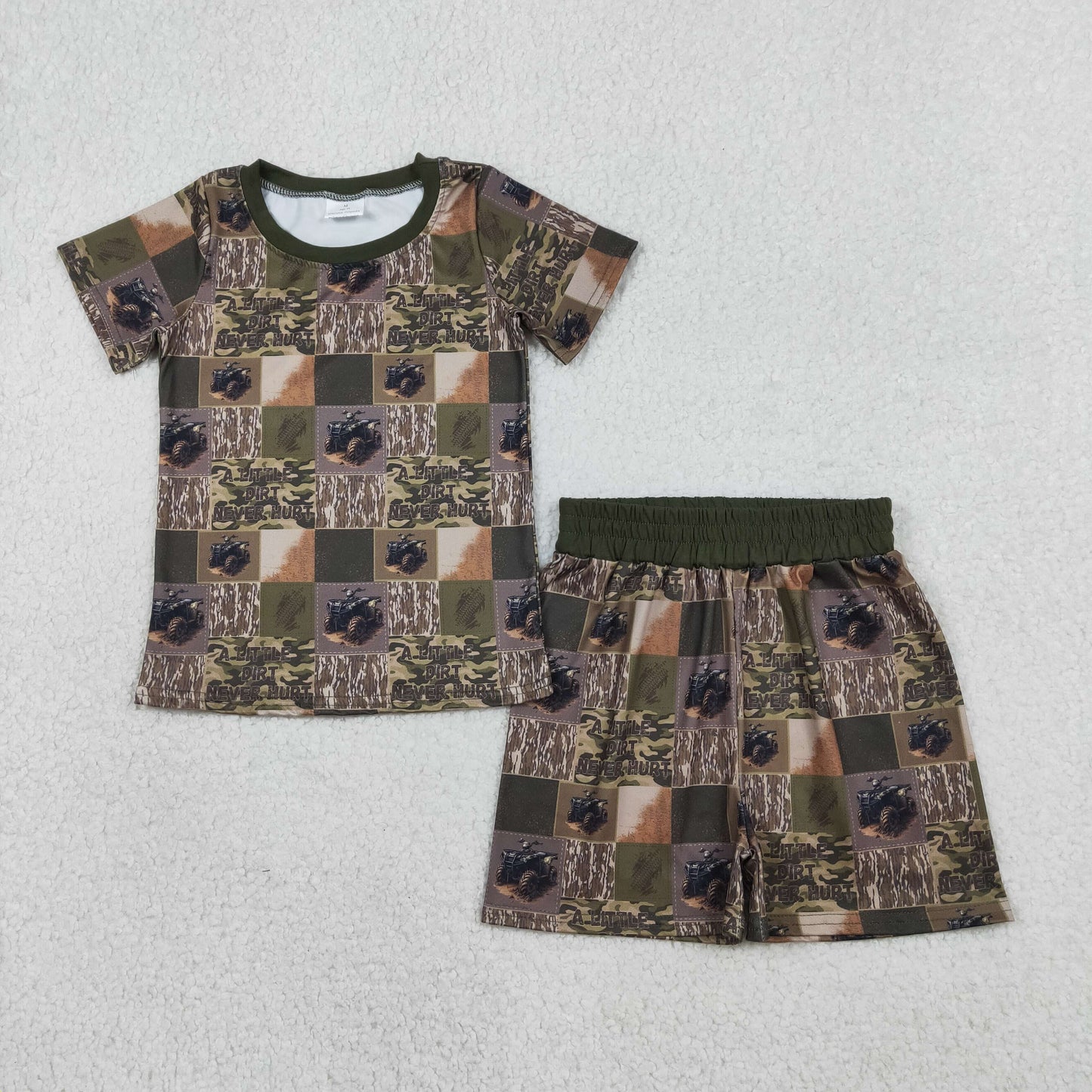 RTS NO MOQ(In Stock) BSSO1801 Letter Camouflage Check Short-Sleeve and Shorts Set