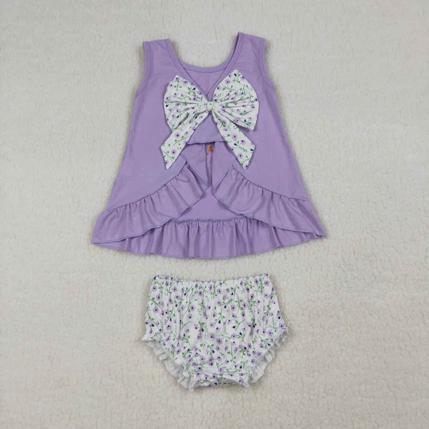 GBO0502 Newborn Embroidery Floral Goose Baby Girl Back Bows Tunic Bummies Clothes Sets
