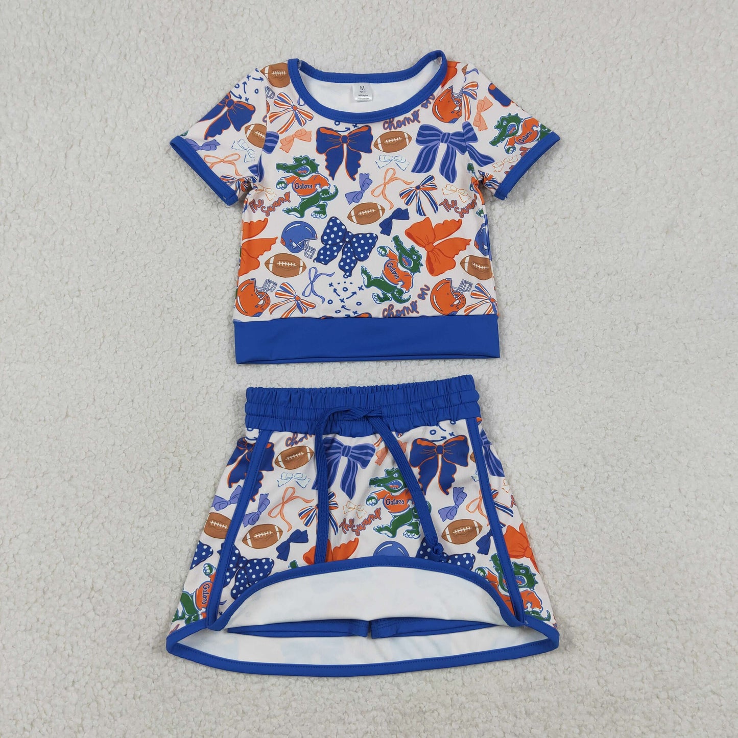 GSD3698 Kids Baby Girls Bow Football Crocodile Top Skirt Short Team Yoga Active Clothes Sets
