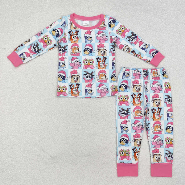 GLP1805 Baby Girls Christmas Dogs Pink Top Pants Pajamas Clothes Set