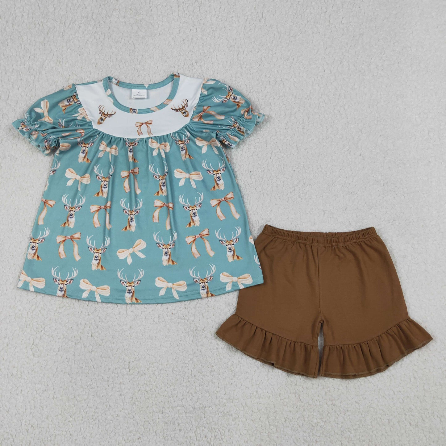 GSSO3212 Kids Baby Girls Bows Deer Ducks Tunic Ruffle Shorts Hunting Clothes Sets