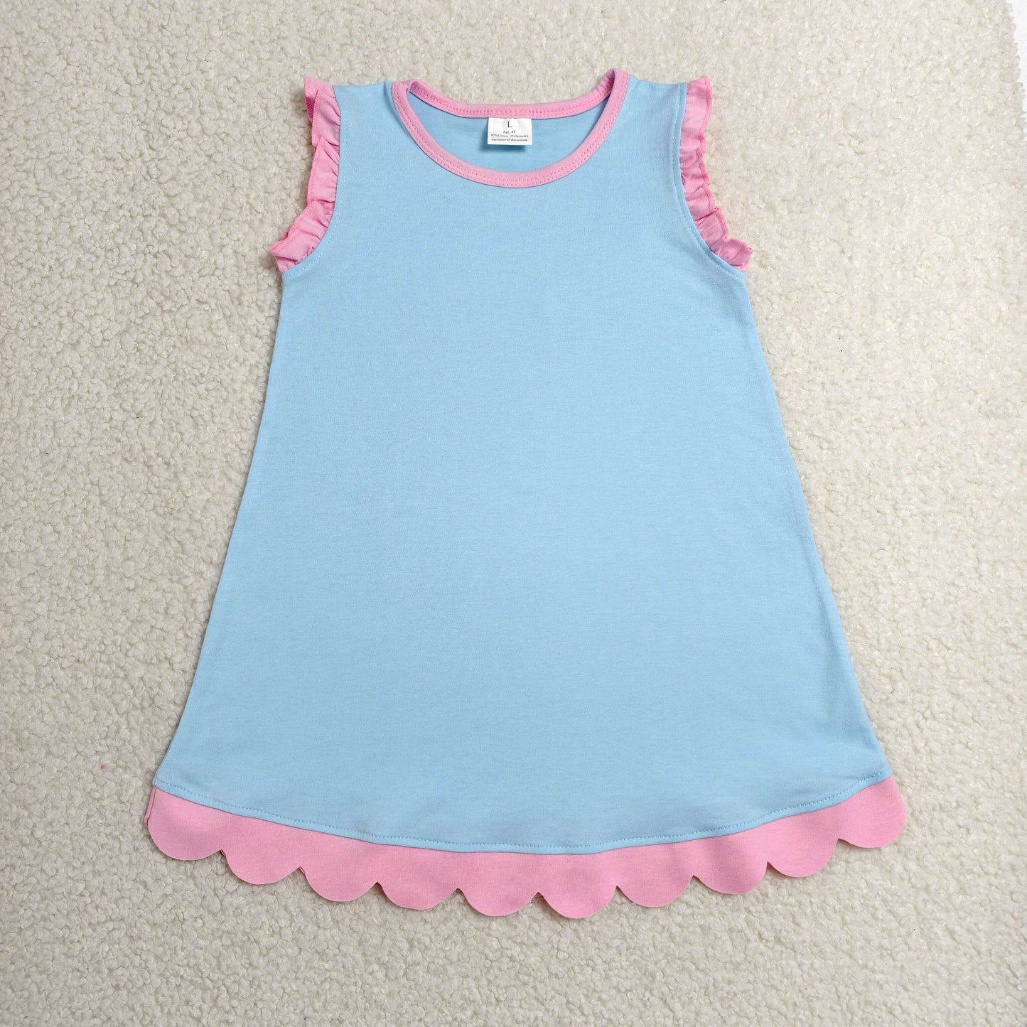 GSD4048 Kids Baby Girls Pink Blue Sleeveless Scallop Knee Length Dresses