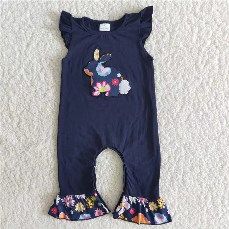 b8-11 Easter cotton embroidered bunny onesie crawl suit