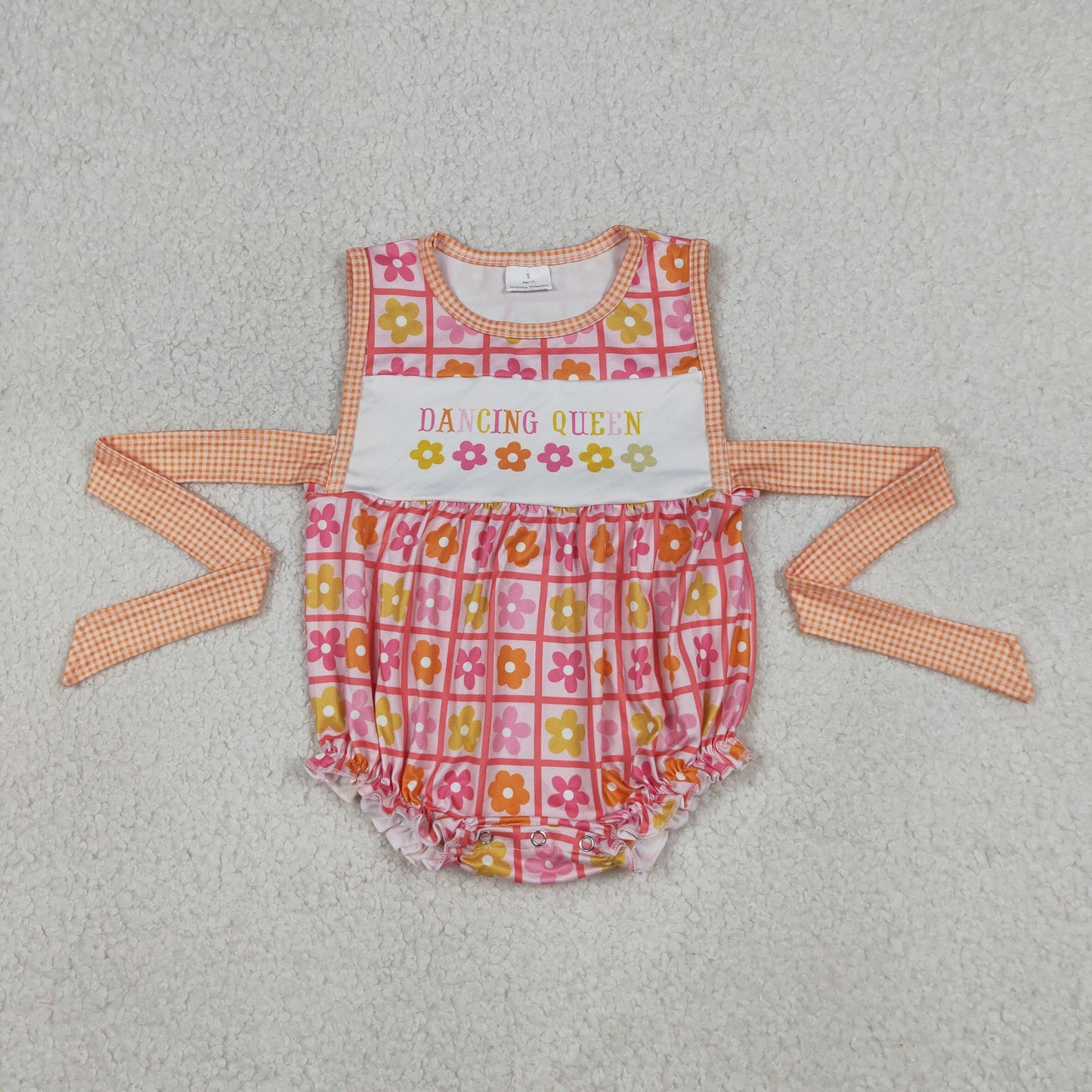 SR4018 Newborn Baby Girls Flowers Checked Dancing Queen Print Ruffle Belt Rompers