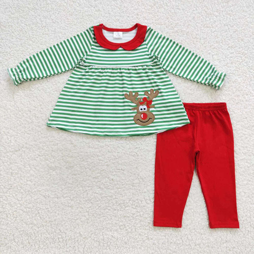 GLP0451 Kids Baby Girls Christmas Deer Pants Clothes Sets