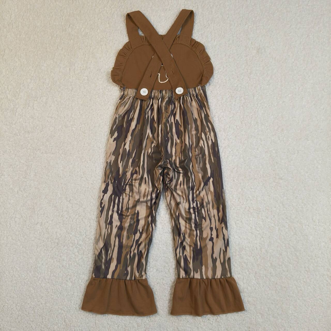 SR4047 Kids Embroidery Deer Baby Girls Strap Southern Olive Wood Camo Hunting Jumpsuits