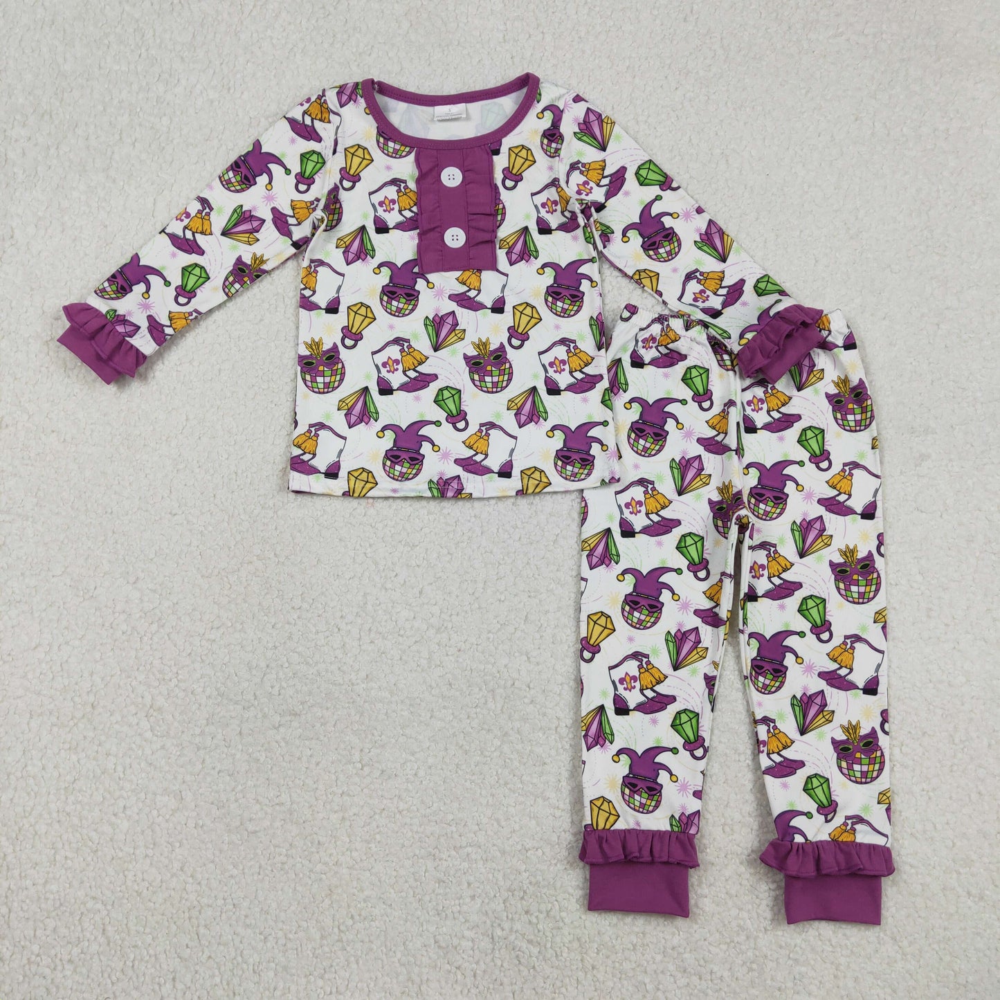 RTS NO MOQ(In Stock) GLP2113 Carnival disco mask boots purple lace white long-sleeved long pants pajama set