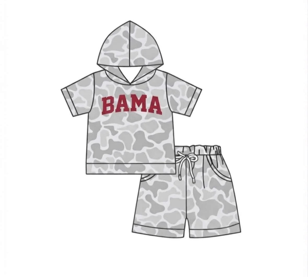 Custom Order Baby Boys Bama Camo Hooded Shirt Top Shorts Outfits Clothes Sets