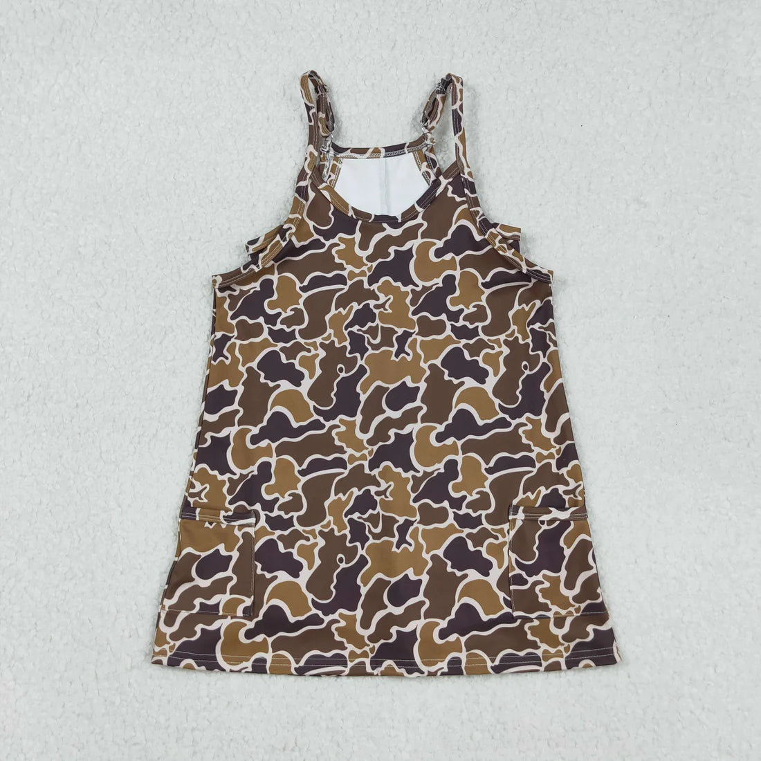 9.10 GSD2722 Baby Girls Strap Brown Camo Pockets Yoga Dress