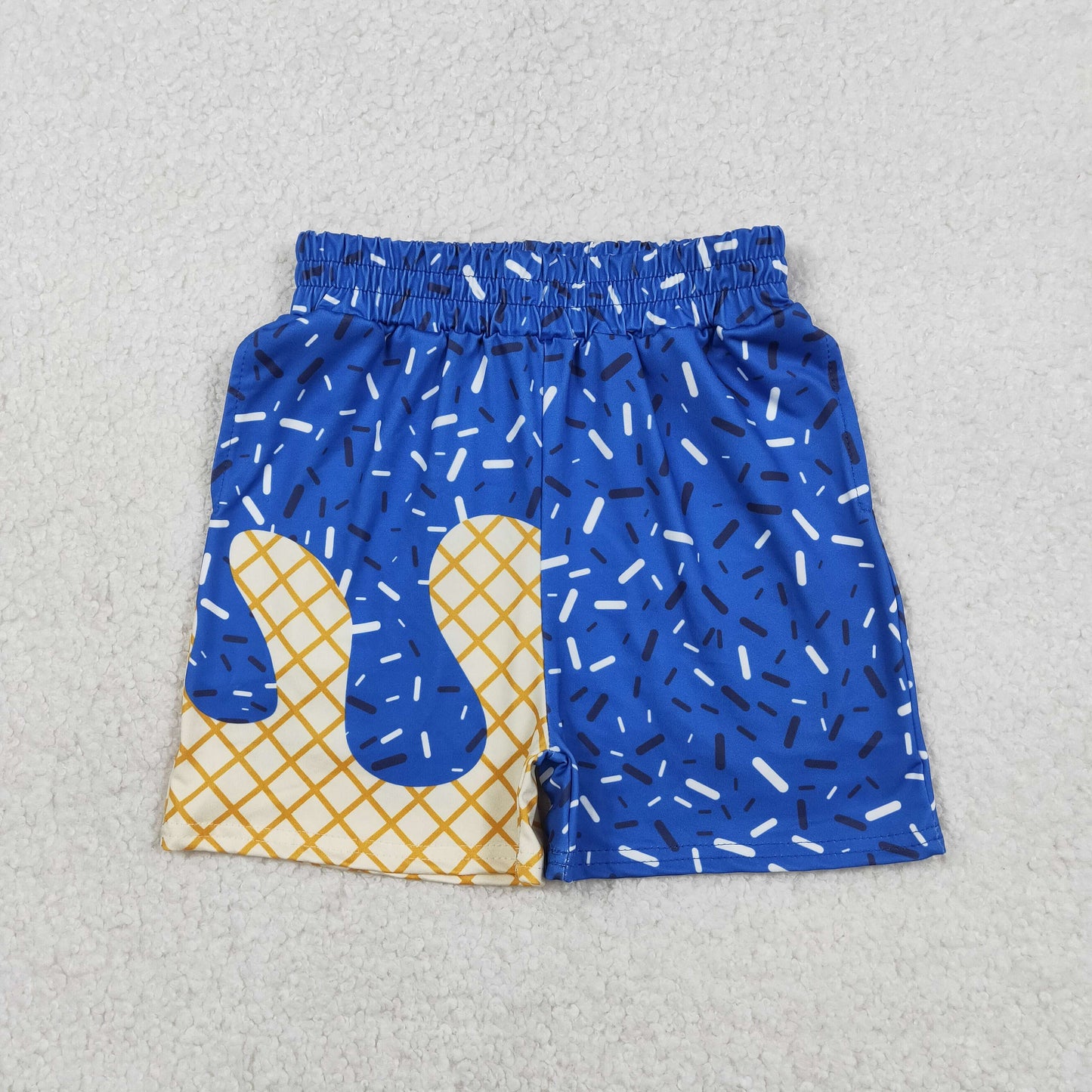 RTS NO MOQ(In Stock) SS0775 Waffle ice cream blue long shorts