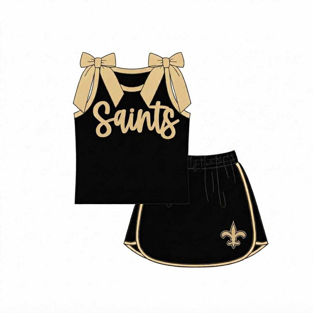 Custom Order Baby Girls Saints Bows Sleeveless Shirts Skirt Shorts Clothes Sets