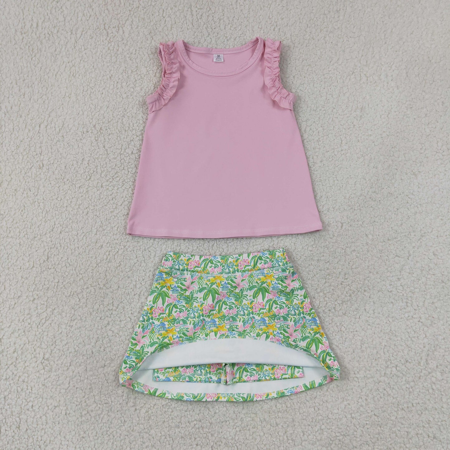 GSD4217 Kids Baby Girls Pink Cotton Tunic Sea Plants Yoga Active Skirt Short Clothes Set