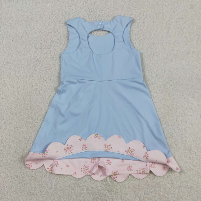 GSD3030 Kids Baby Girls Light Blue Yoga Active Bows Shorts Scallop Knee Length Dresses
