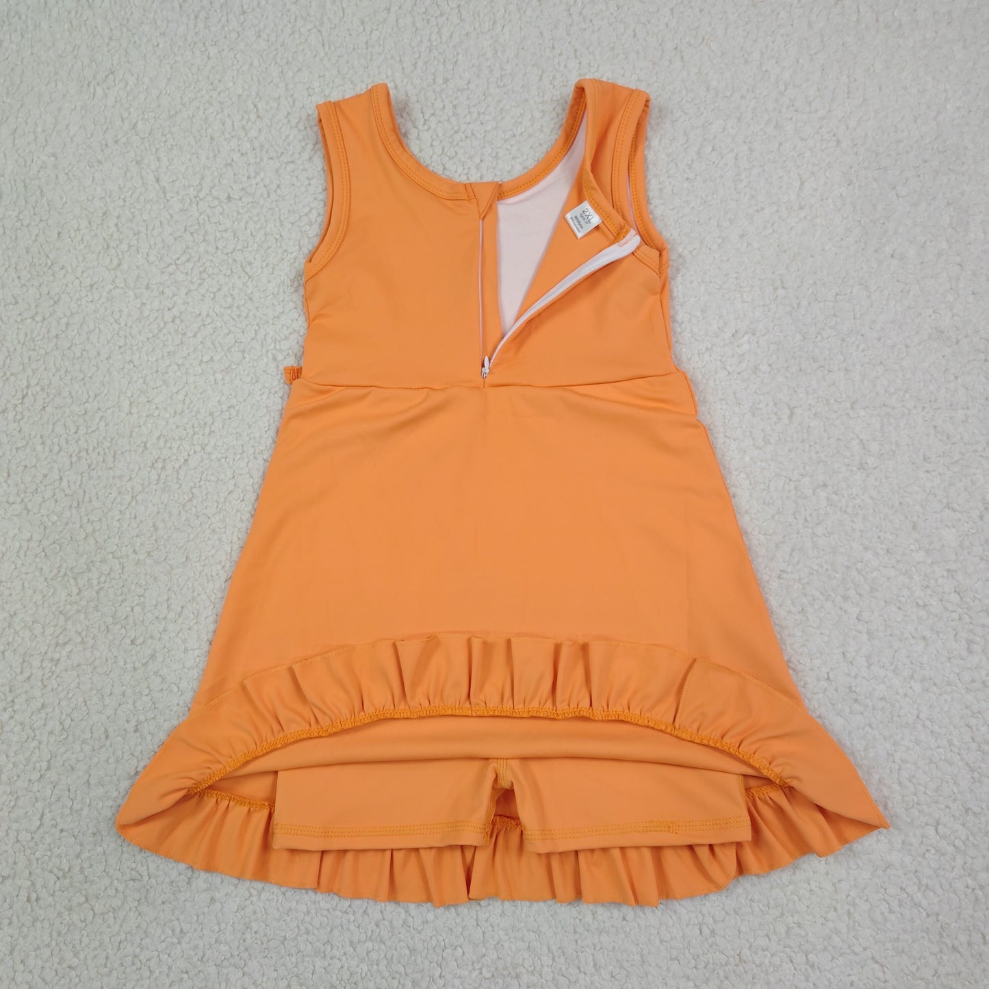 GSD3767 Kids Clothing Baby Girls Orange Sleeveless Yoga Active Shorts Ruffle Knee Length Dresses