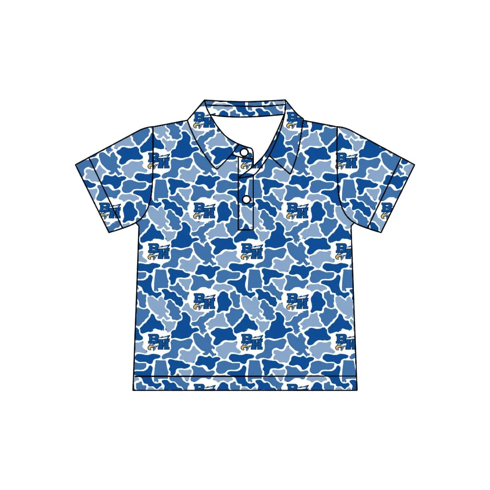 Custom Order Baby Boys BH Eagle Short Sleeve Blue Camo Team Zip Pullovers Top