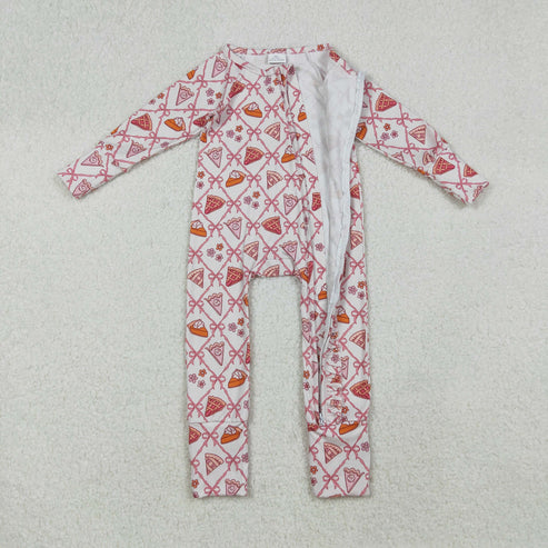 9.16 LR2594 Baby Girls Pink Bows Flowers Plaid Fall Zipper Footie Romper