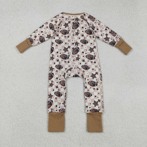 9.16 LR2548 Baby Boys Footballs Stars Plaid Team Zipper Footie Romper