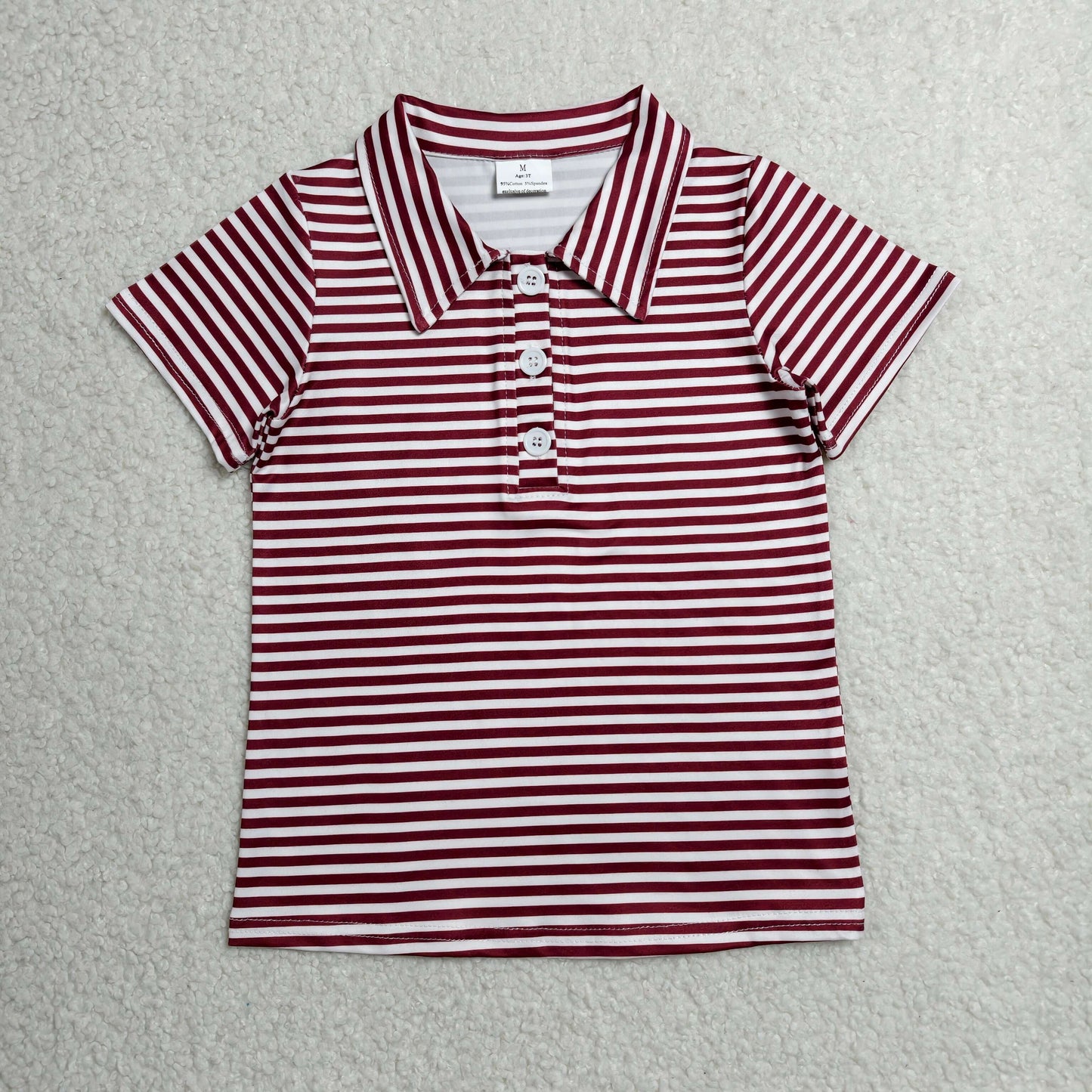 BT1833 Kids Baby Boys Short Sleeve Red Stripe Button Polo Shirts Top