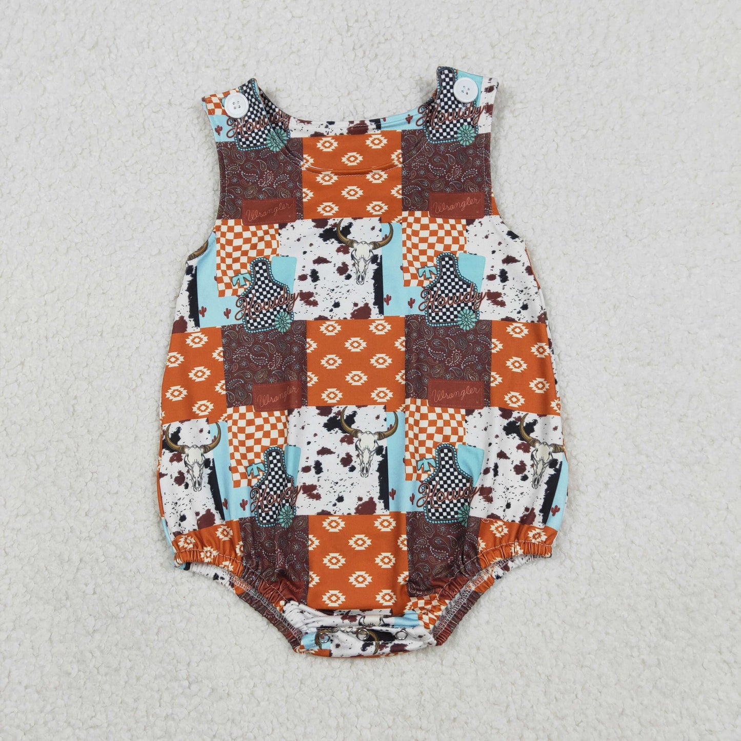 RTS NO MOQ(In Stock) SR3773 Geometric Mountain Bull Head Check Vest Onesie