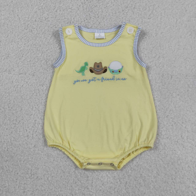 SR4106 Newborn Embroidery Hats Dinosaurs Got a Friend Baby Boys Sleeveless Cartoon Rompers