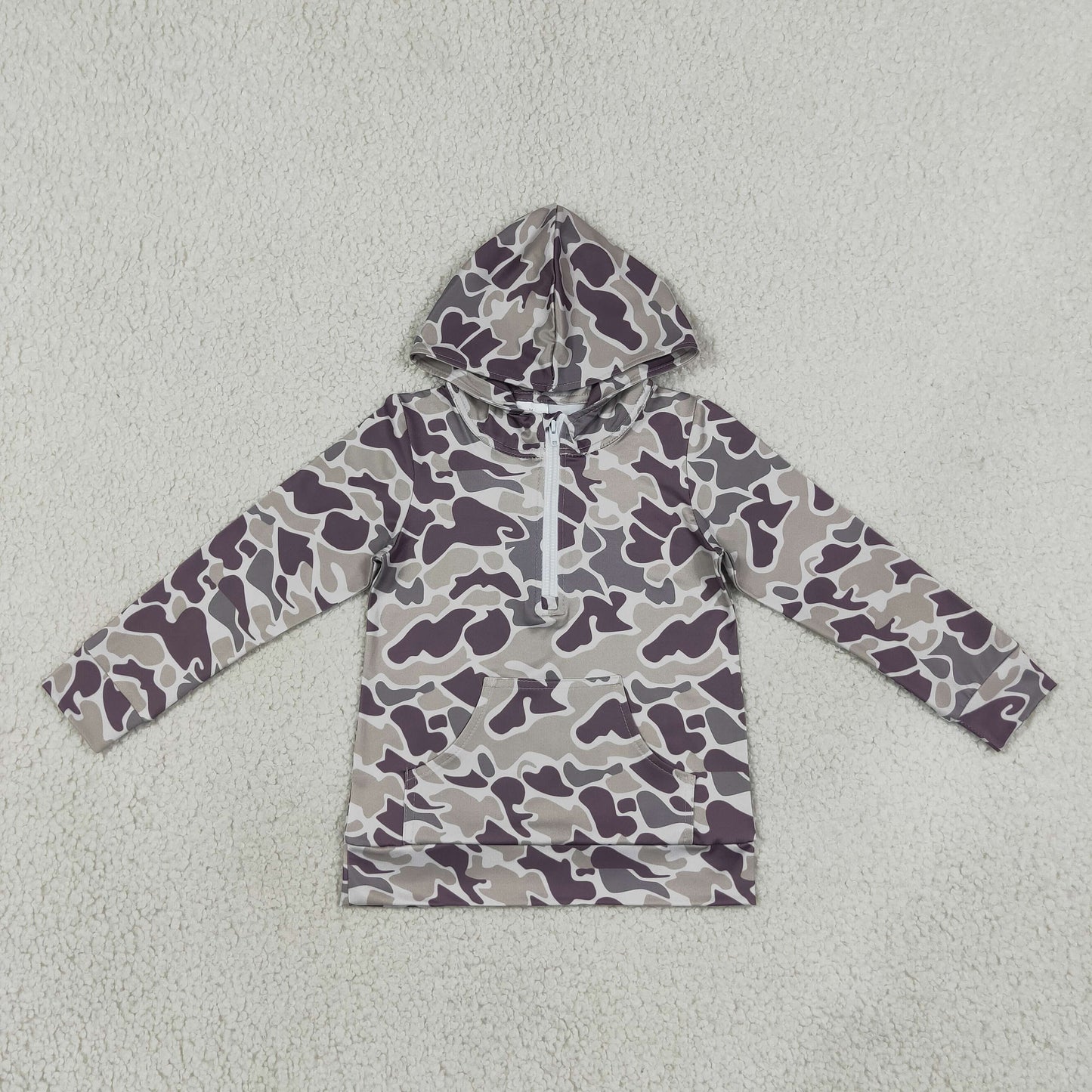 BT1848 Kids Clothing Baby Boys Long Sleeve Southern Camo Zipper Pocket Hoodies Tops