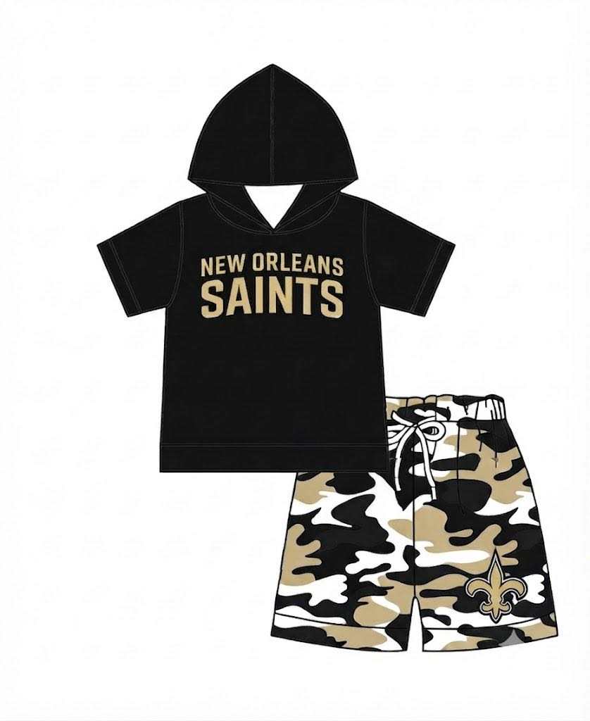 Custom Order Baby Boys Saints Hooded Shirt Top Camo Shorts Outfits Clothes Sets