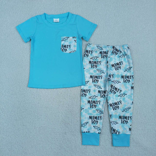 BSPO0587 Kids Mamas Boys Short Sleeve Pocket Top Hearts Leggings Clothes Sets